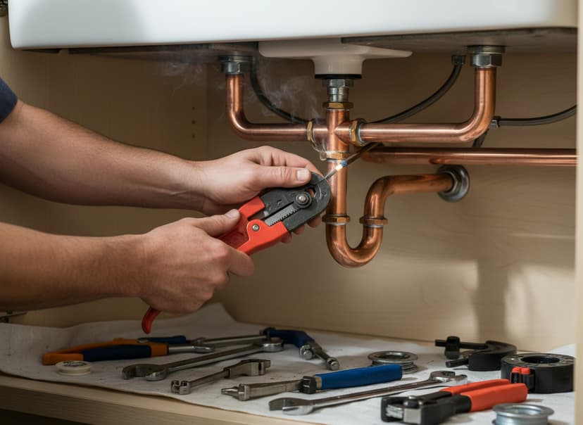 Plombier au travail sur un chantier